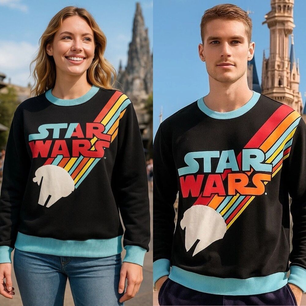 Disney Adult Sweatshirt Star Wars Millenium Falcon Bold Retro Graphic Medium